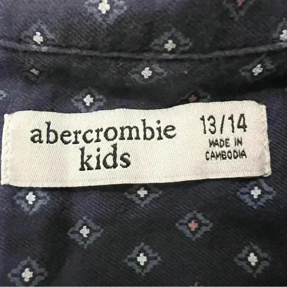 Abercrombie Kids Boys Navy Blue Button Up Short Sleeve Shirt Size 13-14